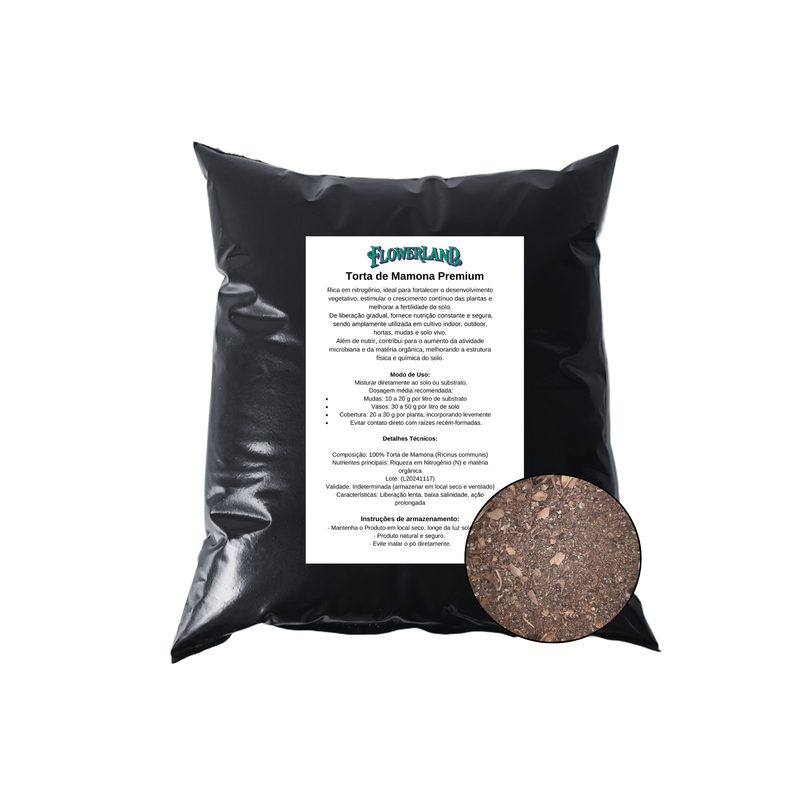 Torta de Mamona FlowerLand – Fertilizante Orgânico Rico em Nitrogênio para Solo e Cultivo Indoor/Outdoor